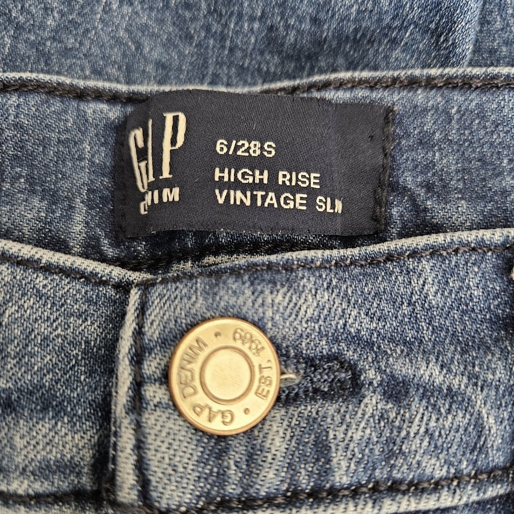 GAP Vintage Slim Ankle Jeans High Rise Villa Dark Wash Denim 6 Short - Picture 4 of 6